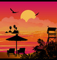beautiful sunset sea scenery with chairs vector image