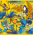 seamless pattern tropical palm leaves flowers vector image vector image
