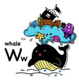 hand drawnalphabet letter w-whale vector image vector image