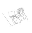continuous one line woman work with help laptop vector image