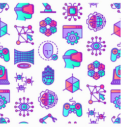 Video game seamless pattern with thin line icons Vector Image