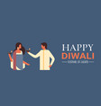 happy diwali indian couple holding oil lamp candle vector image vector image