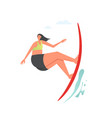 girl surfing wave flat style design vector image