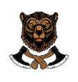 bear with axes design element for poster emblem vector image vector image