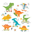 cute dinosaurs riding skateboards and scooters vector image