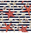 seamless pattern with red starfishes shells vector image vector image