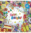 happy birthday doodle greeting card on background vector image