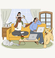 flat tired family with child and pets in stress vector image vector image