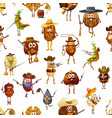 nuts and beans cowboy characters seamless pattern vector image