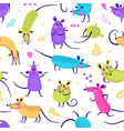 seamless pattern with cute rats funny little mice vector image