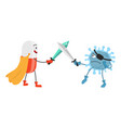superhero pill fighting against virus with sword vector image