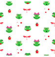 frogs cartoon green seamless pattern vector image vector image